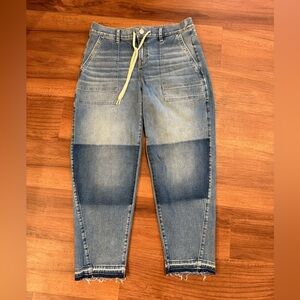 UpWest High Waisted Utility Pull On Barrel Leg Jeans